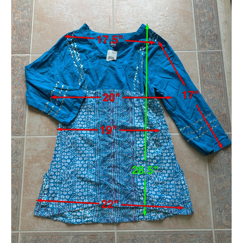 Uniti Casuals Tunic Top Sequined Long Sleeve Patterned Blue XL New w/defects - Picture 2 of 10